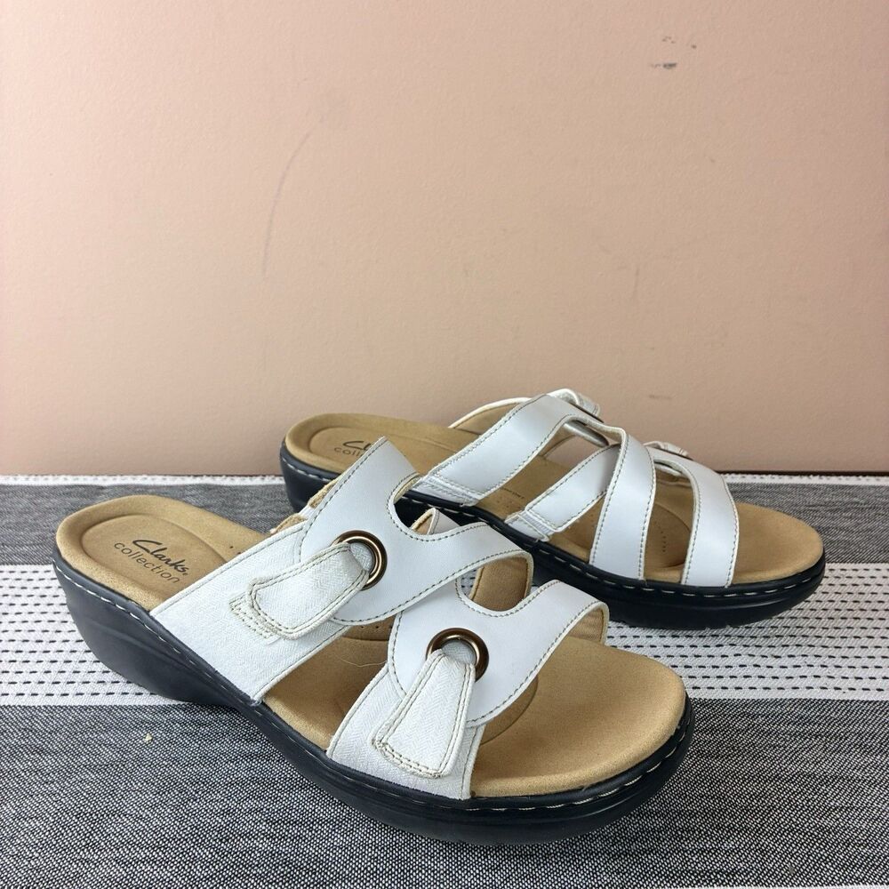 Clarks Merliah 2 Cove Women White Leather Wedge Sandals Size 10 Wide - Picture 2 of 7